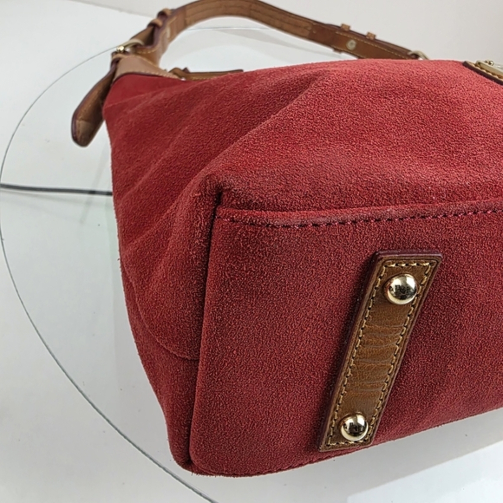 Dooney & Bourke Red Suede Hobo Shoulder Bag‎ Leather Tan Purse Classic - Picture 10 of 16